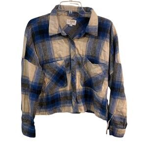 Ci sono blue and white plaid button up cropped